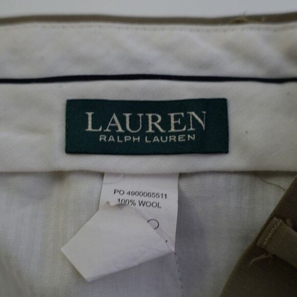 Lauren Ralph Lauren Tan Wool 39/30 Dress Pants Pleated Cuffed Mid Rise Tag 38/30 - Picture 6 of 9